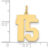Medium Polished Number 15 Charm Pendant in Real 14k Yellow Gold