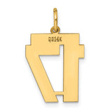 14k Yellow Gold Number 17 Pendant, Block Style Unisex Charm for Necklace or Chain