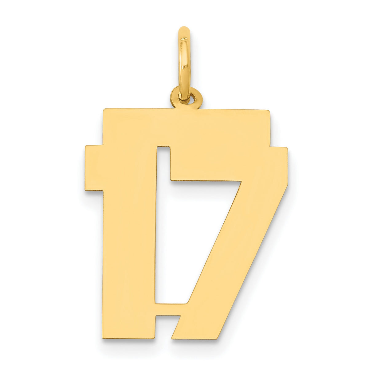 14k Yellow Gold Number 17 Pendant, Block Style Unisex Charm for Necklace or Chain
