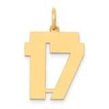 14k Yellow Gold Number 17 Pendant, Block Style Unisex Charm for Necklace or Chain