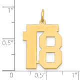 Medium Polished Number 18 Charm Pendant in Real 14k Yellow Gold