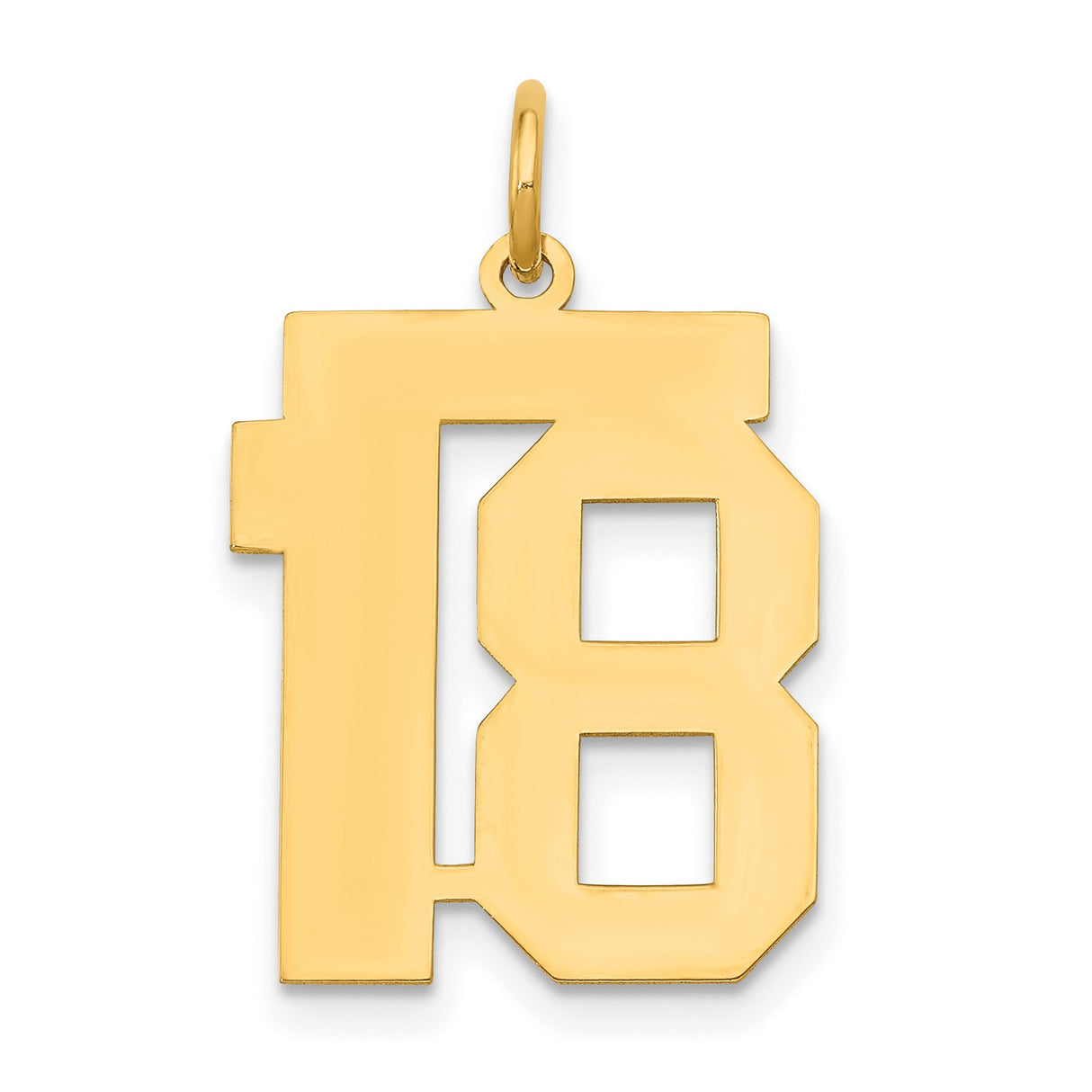 Medium Polished Number 18 Charm Pendant in Real 14k Yellow Gold