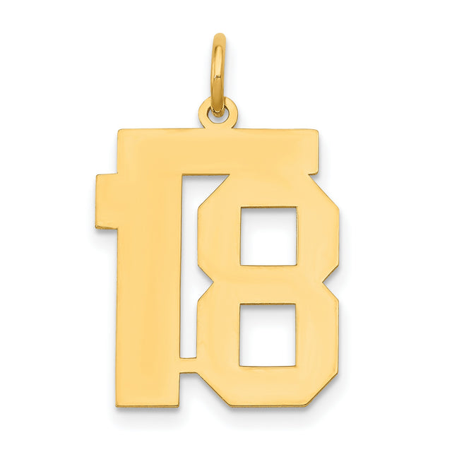 Medium Polished Number 18 Charm Pendant in Real 14k Yellow Gold