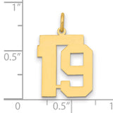 Medium Polished Number 19 Charm Pendant in Real 14k Yellow Gold