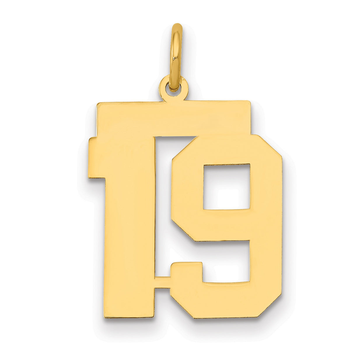 Medium Polished Number 19 Charm Pendant in Real 14k Yellow Gold