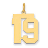 Medium Polished Number 19 Charm Pendant in Real 14k Yellow Gold