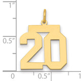 Medium Polished Number 20 Charm Pendant in Real 14k Yellow Gold