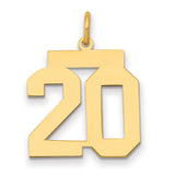 Medium Polished Number 20 Charm Pendant in Real 14k Yellow Gold