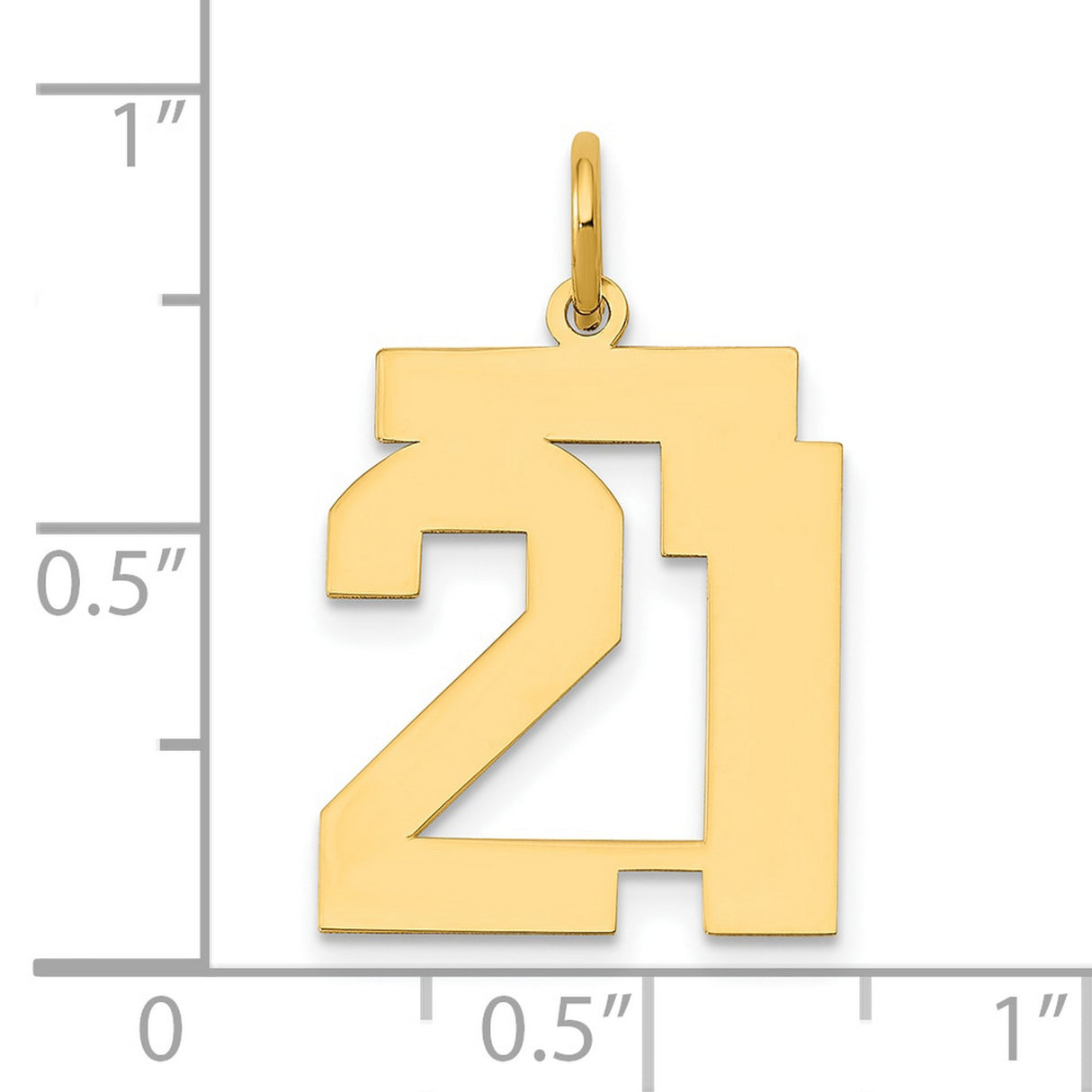 14k Yellow Gold Number 21 Pendant, Block Style Numerals, Milestone Jewelry for Men or Women