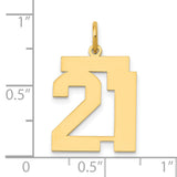 14k Yellow Gold Number 21 Pendant, Block Style Numerals, Milestone Jewelry for Men or Women