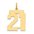 14k Yellow Gold Number 21 Pendant, Block Style Numerals, Milestone Jewelry for Men or Women