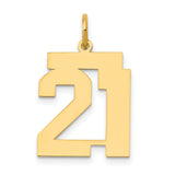 14k Yellow Gold Number 21 Pendant, Block Style Numerals, Milestone Jewelry for Men or Women