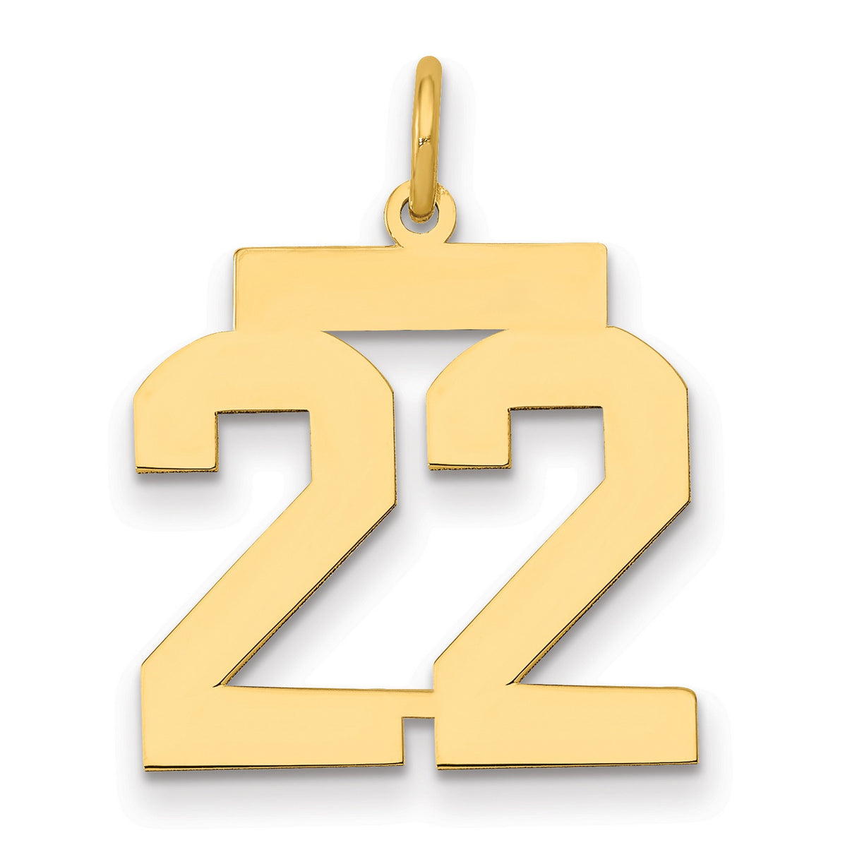 14k Yellow Gold Number 22 Pendant, Bold Block Jersey Charm, Sporty Unisex Jewelry