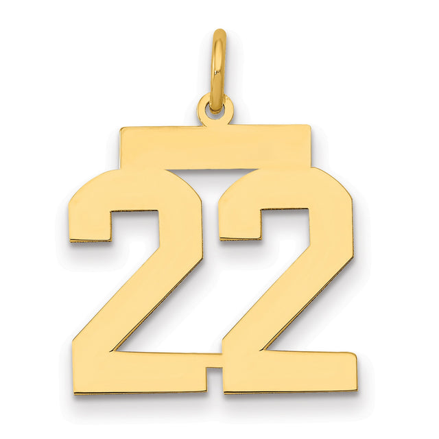 14k Yellow Gold Number 22 Pendant, Bold Block Jersey Charm, Sporty Unisex Jewelry