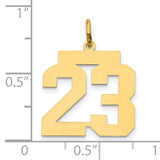 14k Yellow Gold Number 23 Pendant, Bold Block Sports Design, Unisex Athletic Charm