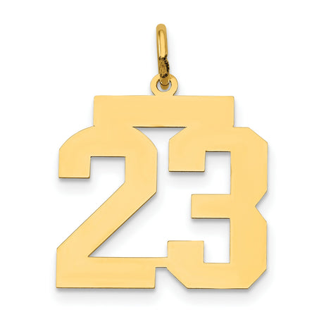 14k Yellow Gold Number 23 Pendant, Bold Block Sports Design, Unisex Athletic Charm