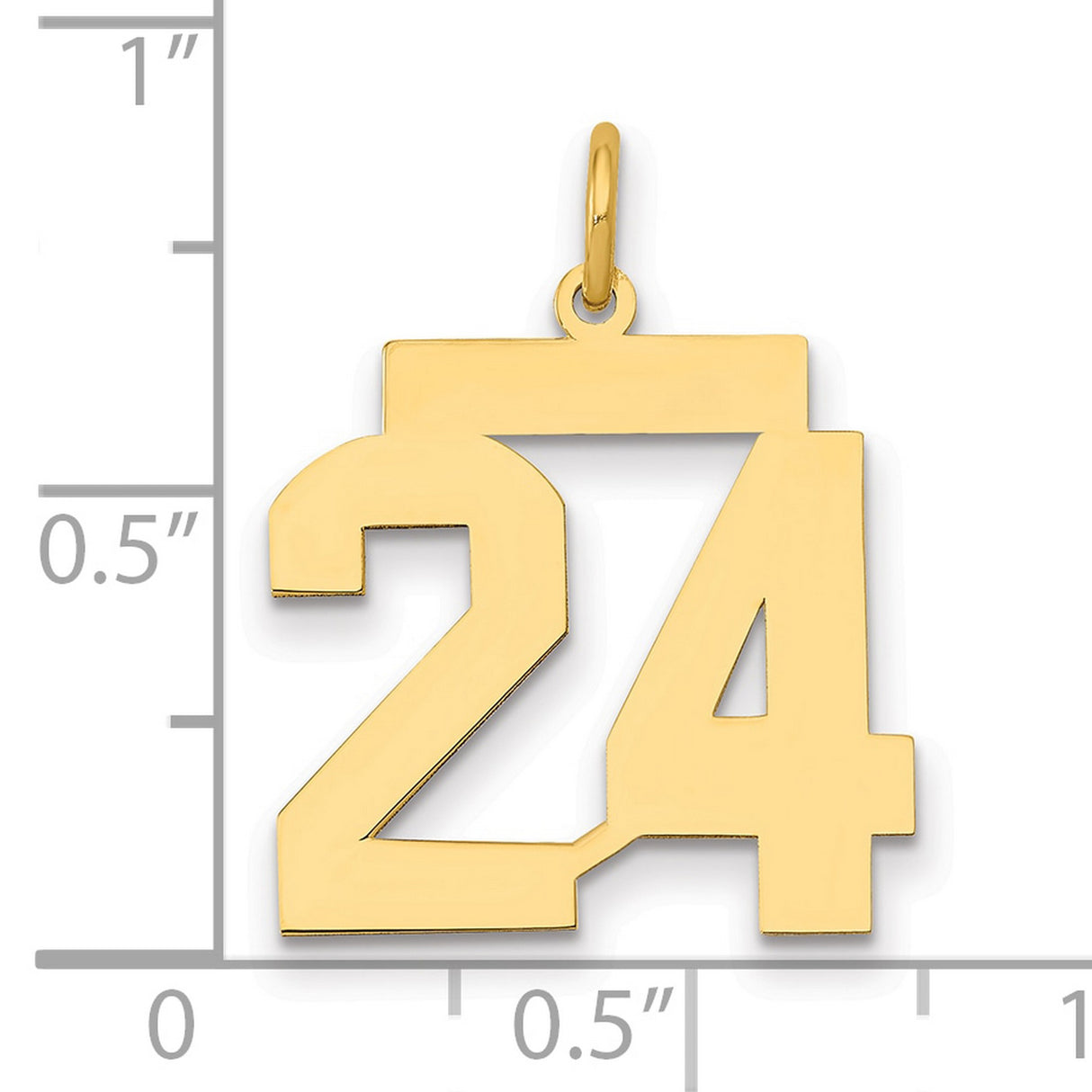 14k Yellow Gold Number 24 Pendant, Bold Block Style Sports Charm for Men or Women
