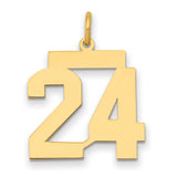 14k Yellow Gold Number 24 Pendant, Bold Block Style Sports Charm for Men or Women