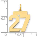 Medium Polished Number 27 Charm Pendant in Real 14k Yellow Gold