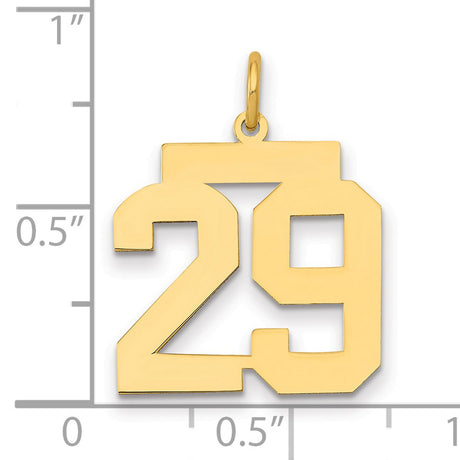Medium Polished Number 29 Charm Pendant in Real 14k Yellow Gold