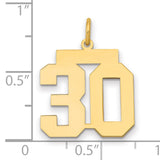 Medium Polished Number 30 Charm Pendant in Real 14k Yellow Gold