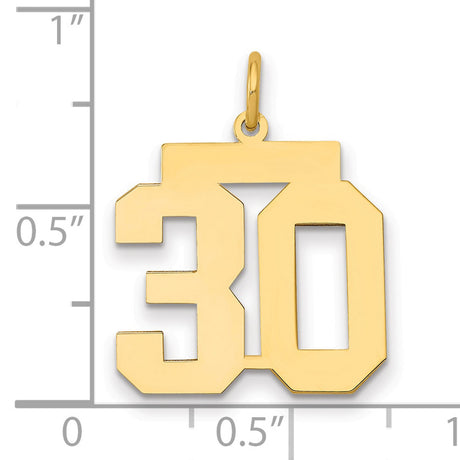 Medium Polished Number 30 Charm Pendant in Real 14k Yellow Gold