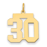 Medium Polished Number 30 Charm Pendant in Real 14k Yellow Gold