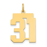 Medium Polished Number 31 Charm Pendant in Real 14k Yellow Gold