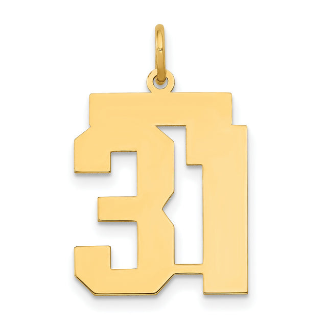 Medium Polished Number 31 Charm Pendant in Real 14k Yellow Gold