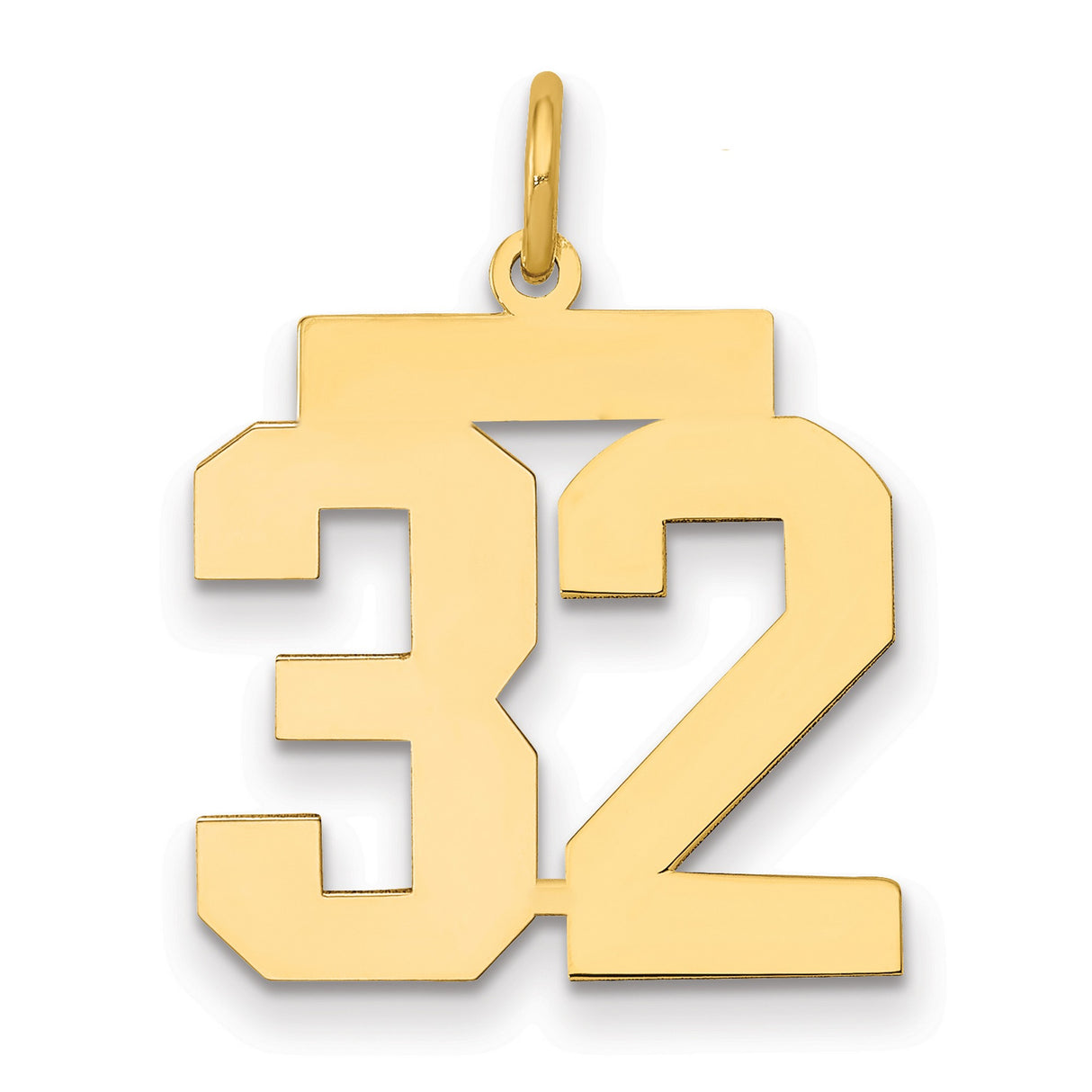 Medium Polished Number 32 Charm Pendant in Real 14k Yellow Gold
