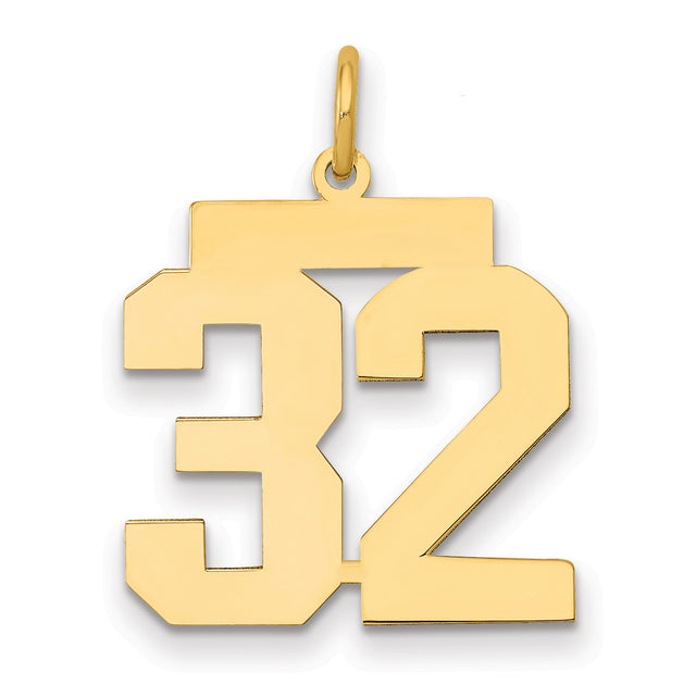 Medium Polished Number 32 Charm Pendant in Real 14k Yellow Gold