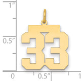 Medium Polished Number 33 Charm Pendant in Real 14k Yellow Gold