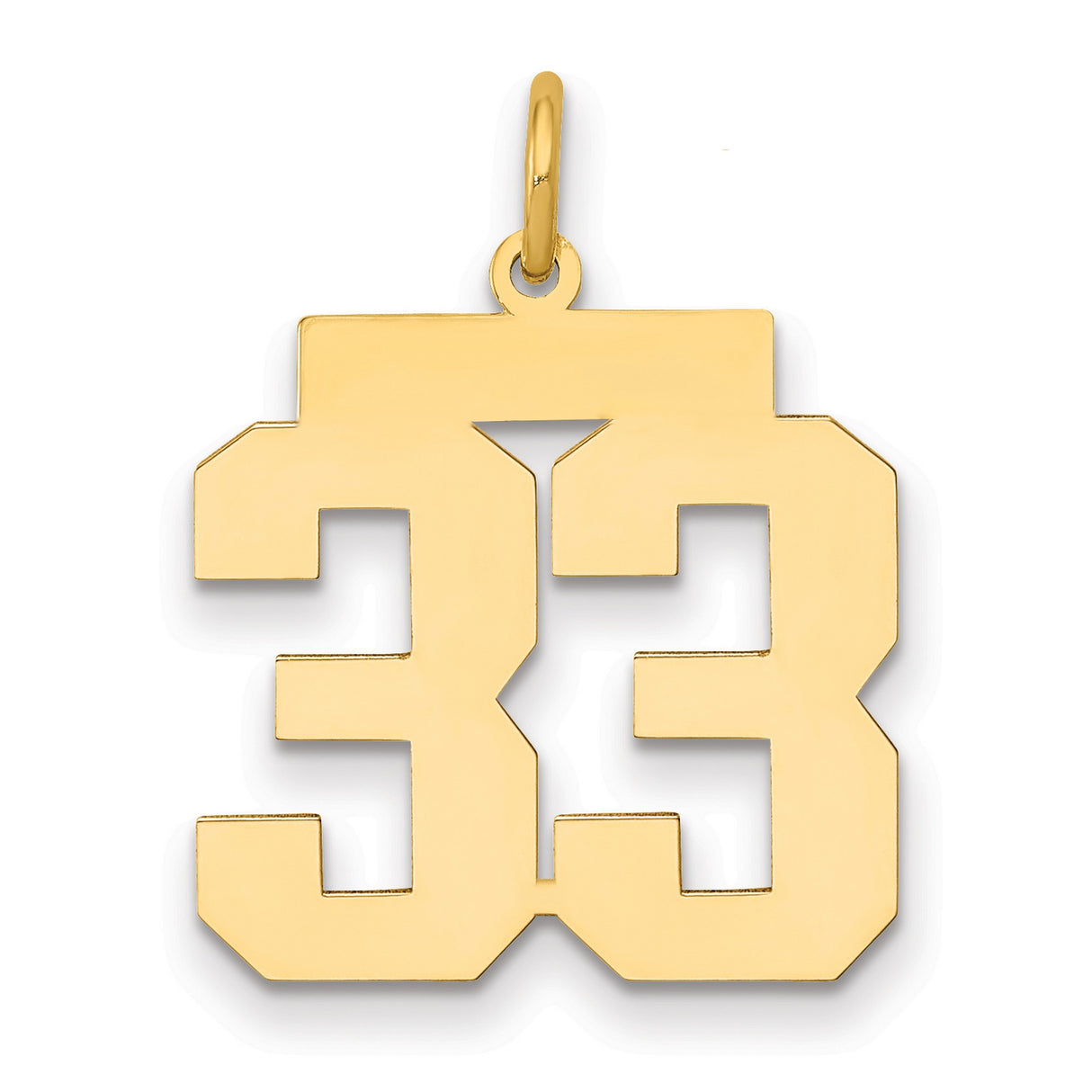 Medium Polished Number 33 Charm Pendant in Real 14k Yellow Gold