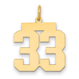 Medium Polished Number 33 Charm Pendant in Real 14k Yellow Gold