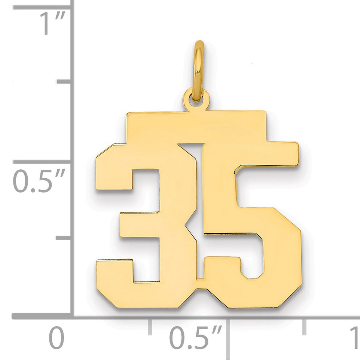 Medium Polished Number 35 Charm Pendant in Real 14k Yellow Gold
