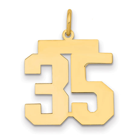 Medium Polished Number 35 Charm Pendant in Real 14k Yellow Gold