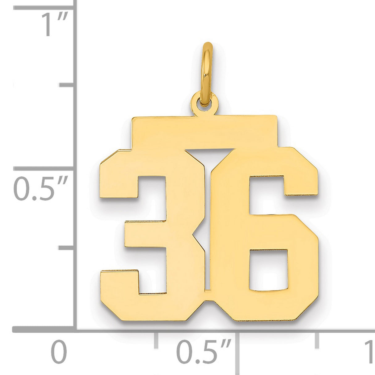 Medium Polished Number 36 Charm Pendant in Real 14k Yellow Gold