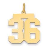 Medium Polished Number 36 Charm Pendant in Real 14k Yellow Gold