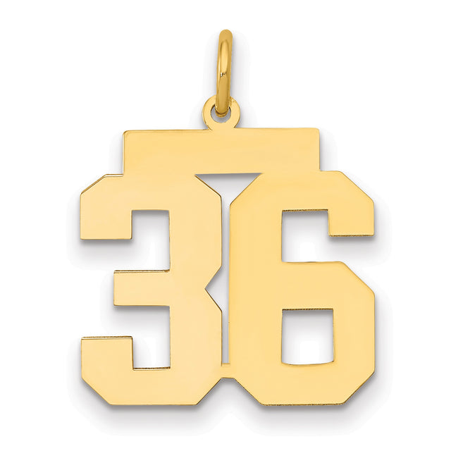 Medium Polished Number 36 Charm Pendant in Real 14k Yellow Gold