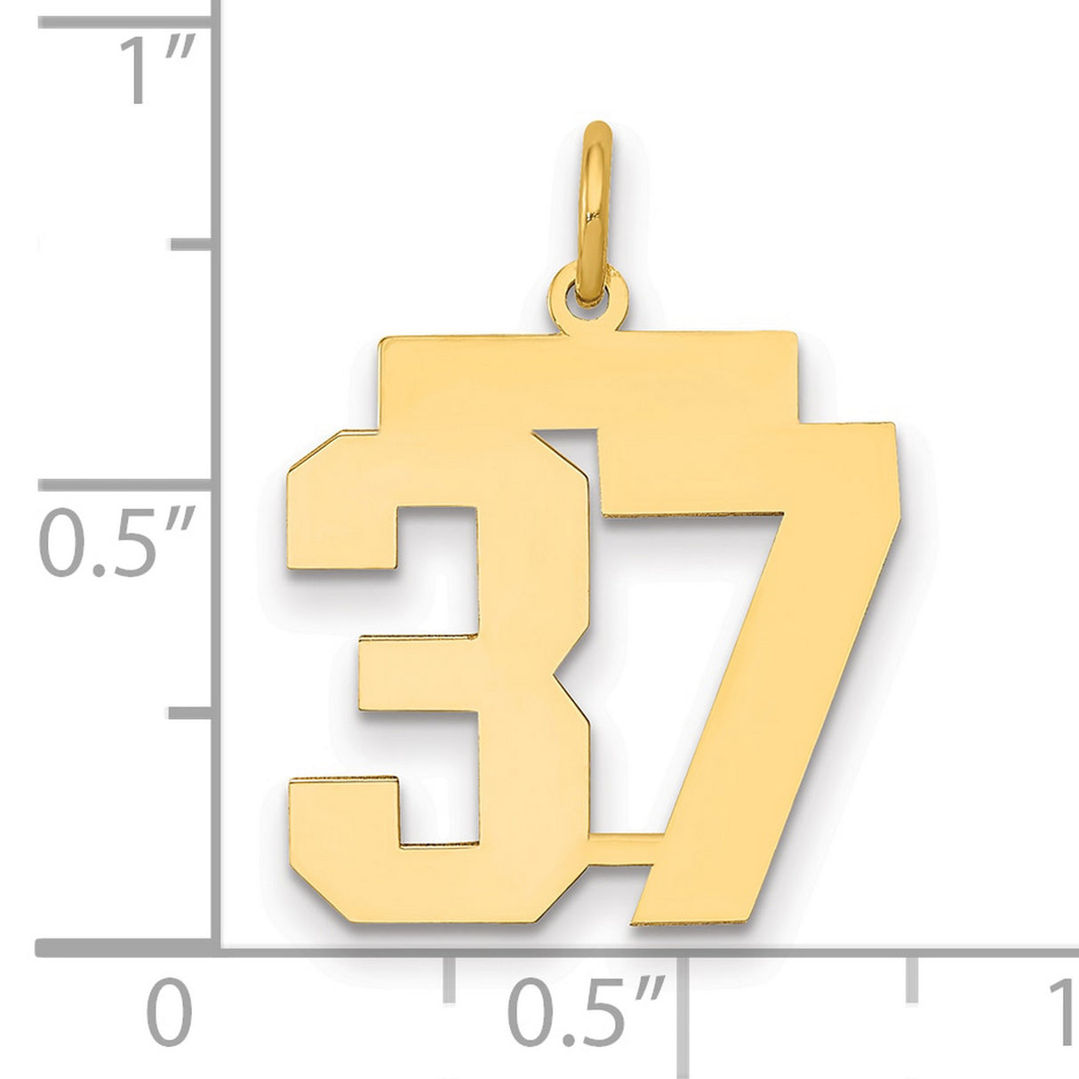 Medium Polished Number 37 Charm Pendant in Real 14k Yellow Gold