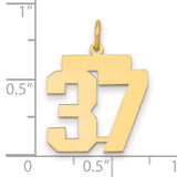Medium Polished Number 37 Charm Pendant in Real 14k Yellow Gold