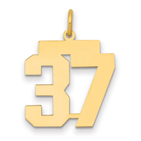Medium Polished Number 37 Charm Pendant in Real 14k Yellow Gold