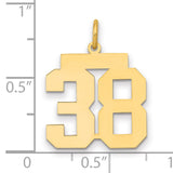 Medium Polished Number 38 Charm Pendant in Real 14k Yellow Gold