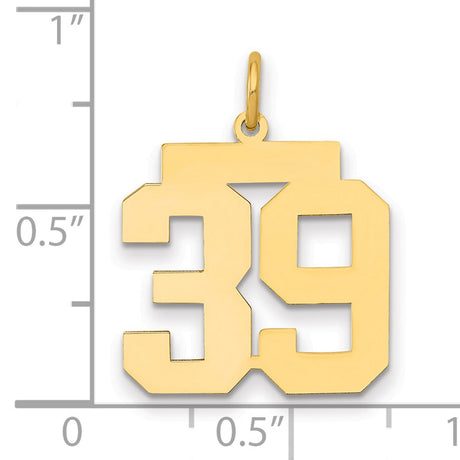 Medium Polished Number 39 Charm Pendant in Real 14k Yellow Gold