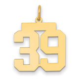 Medium Polished Number 39 Charm Pendant in Real 14k Yellow Gold