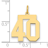 Medium Polished Number 40 Charm Pendant in Real 14k Yellow Gold