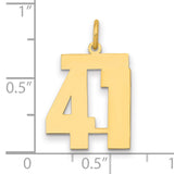 Medium Polished Number 41 Charm Pendant in Real 14k Yellow Gold