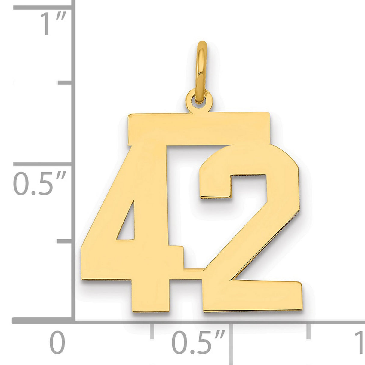 Medium Polished Number 42 Charm Pendant in Real 14k Yellow Gold