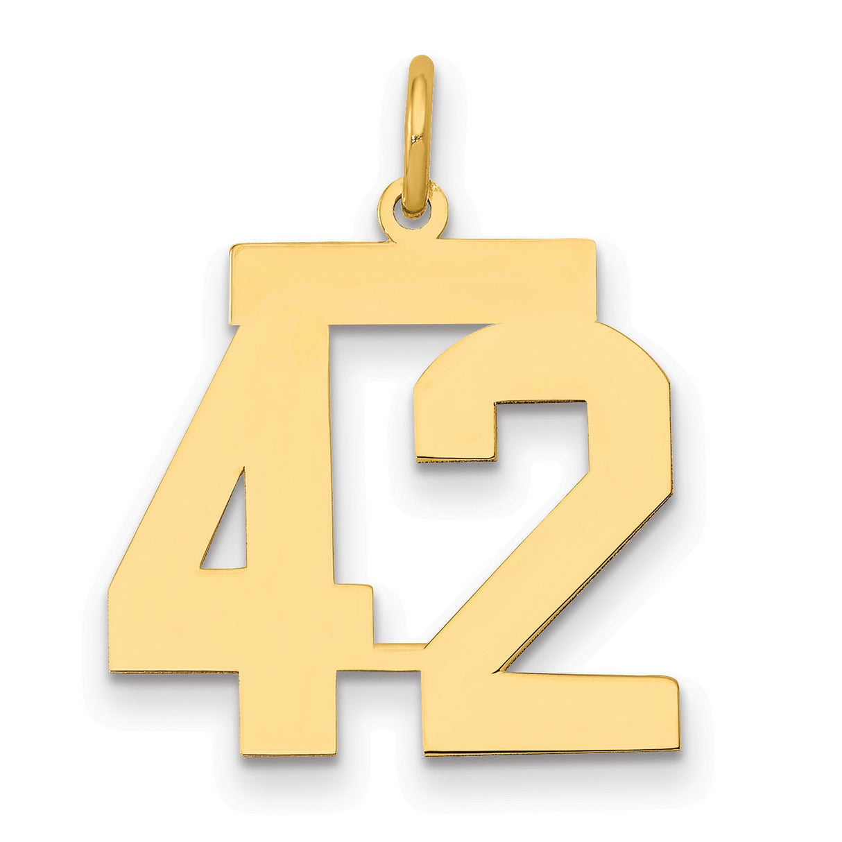 Medium Polished Number 42 Charm Pendant in Real 14k Yellow Gold