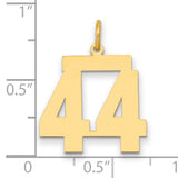 Medium Polished Number 44 Charm Pendant in Real 14k Yellow Gold